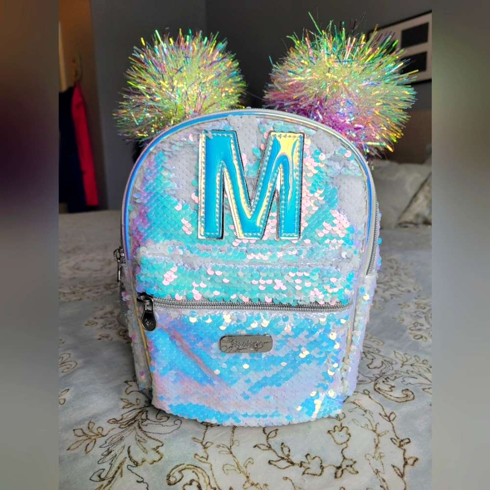 NWOT Justice 'M' Mini Sequin Backpack - Picture 1 of 7